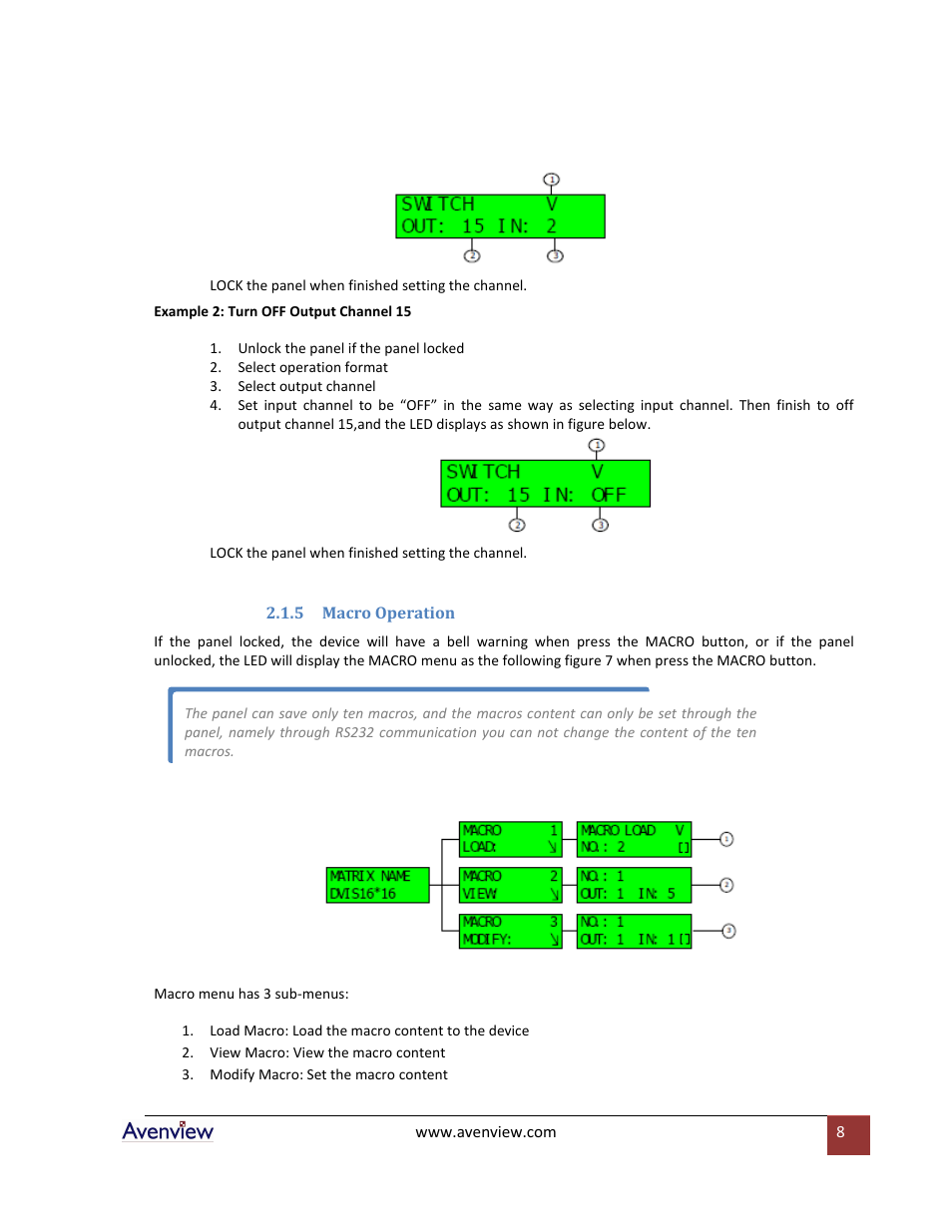 Macro operation | Avenview SW-DVI-16X16 User Manual | Page 8 / 29