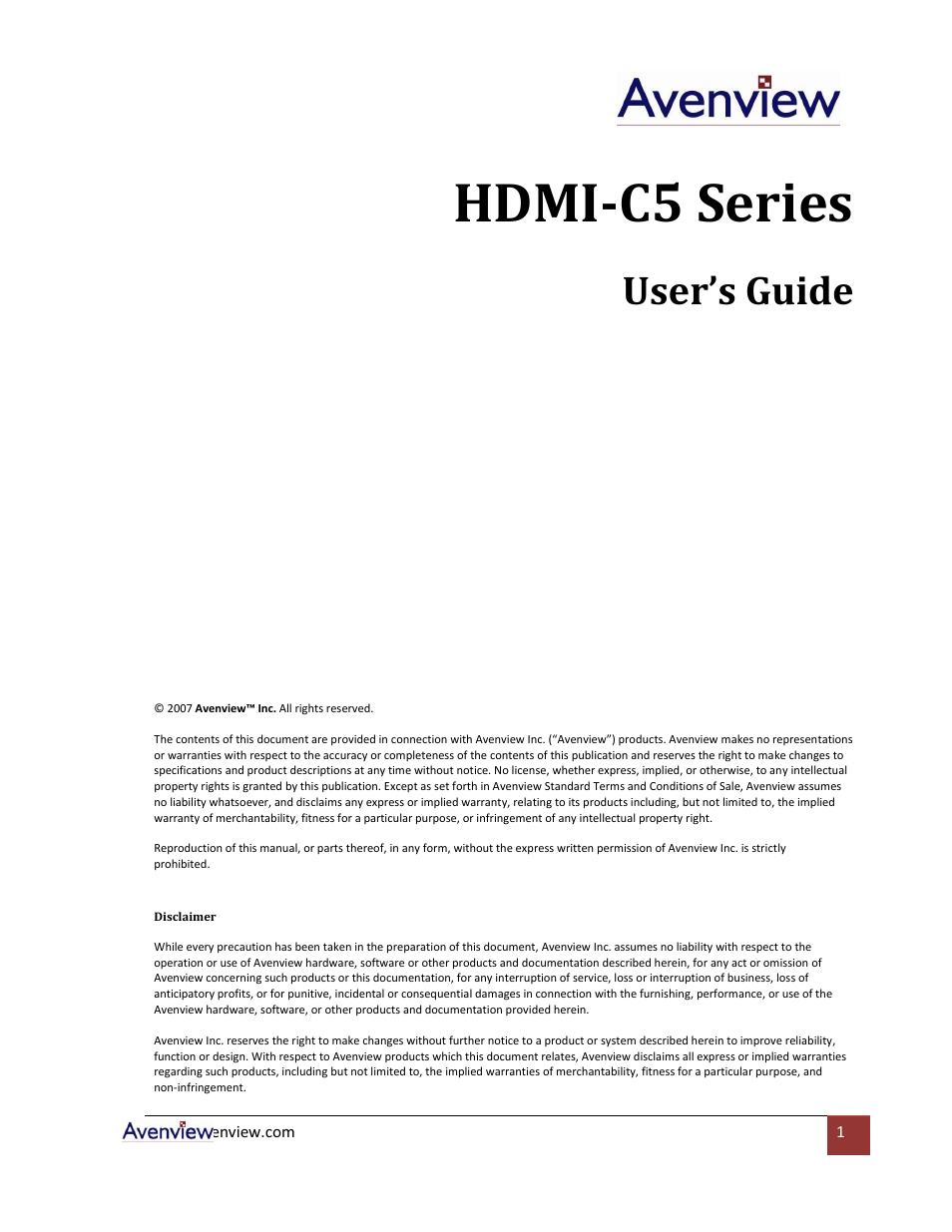 Avenview HDMI-C5 User Manual | 16 pages