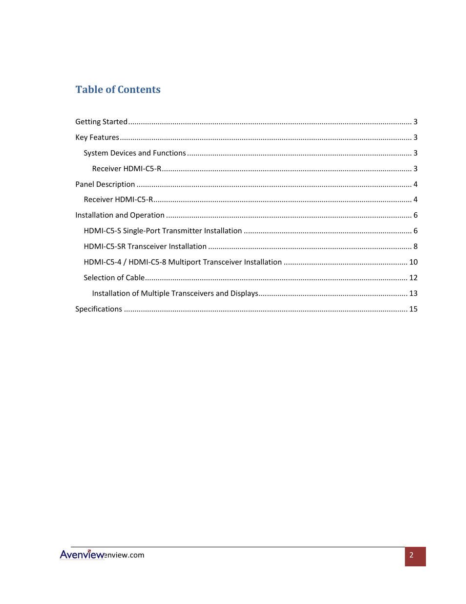 Avenview HDMI-C5 User Manual | Page 2 / 16