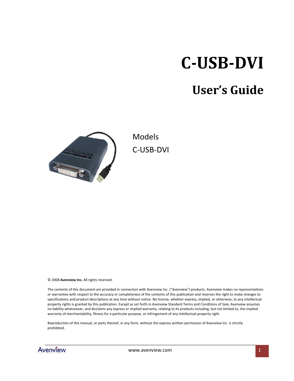Avenview C-USB-DVI User Manual | 6 pages