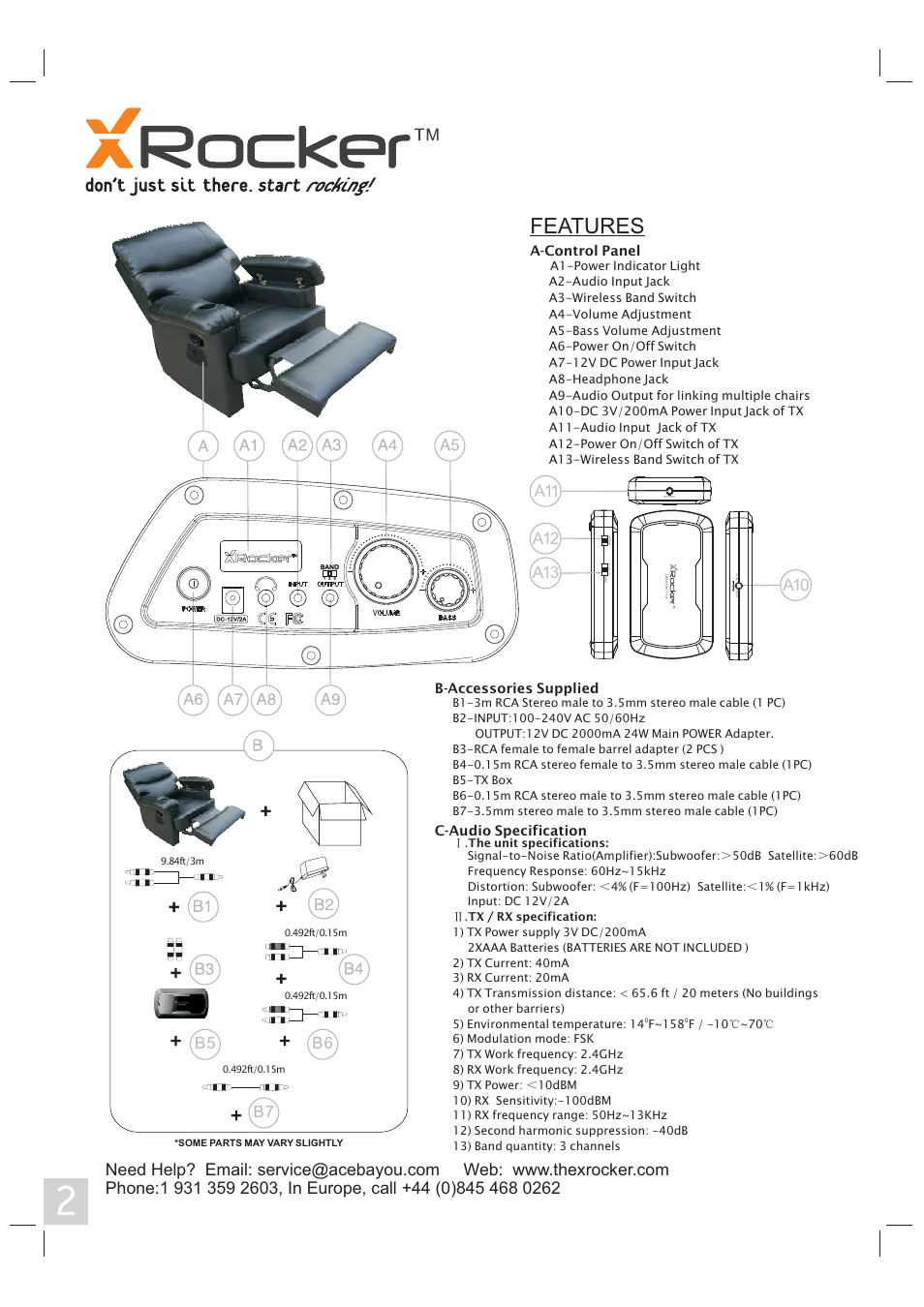 Features, B6 b7 b5 | X Rockers 06107 User Manual | Page 2 / 8