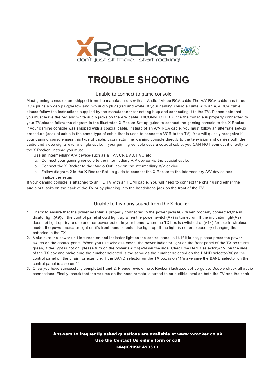 Trouble shooting | X Rockers 51071 User Manual | Page 7 / 7