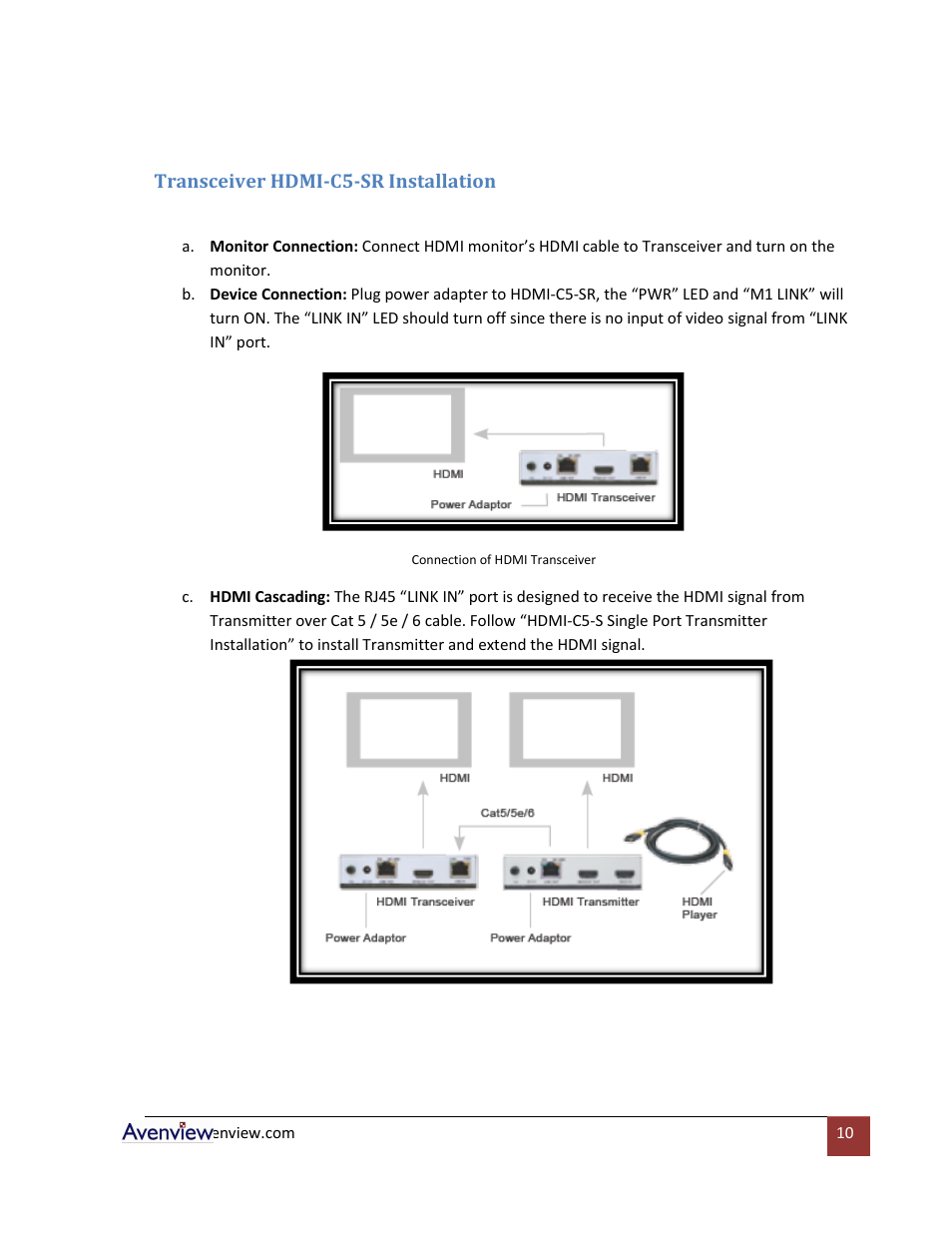 Hdmi-c5-sr transceiver installation | Avenview HDMI-C5-8 User Manual | Page 10 / 18