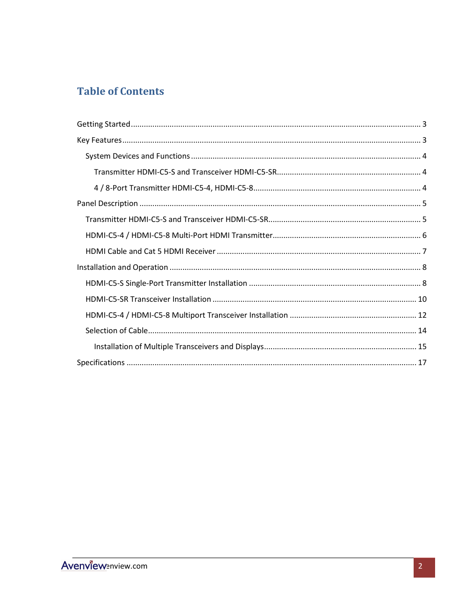 Avenview HDMI-C5-8 User Manual | Page 2 / 18