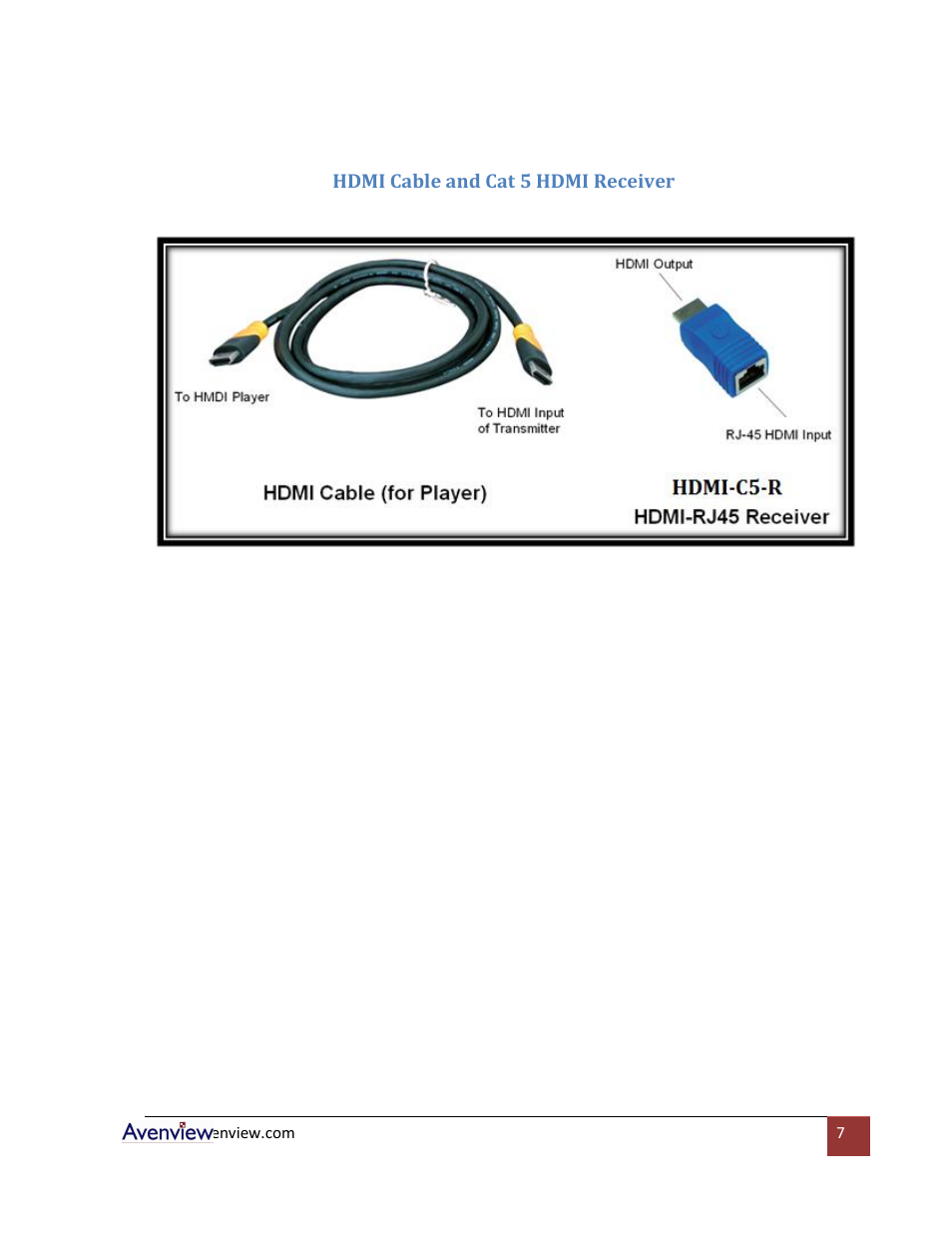 Hdmi cable and cat 5 hdmi receiver | Avenview HDMI-C5-8 User Manual | Page 7 / 18