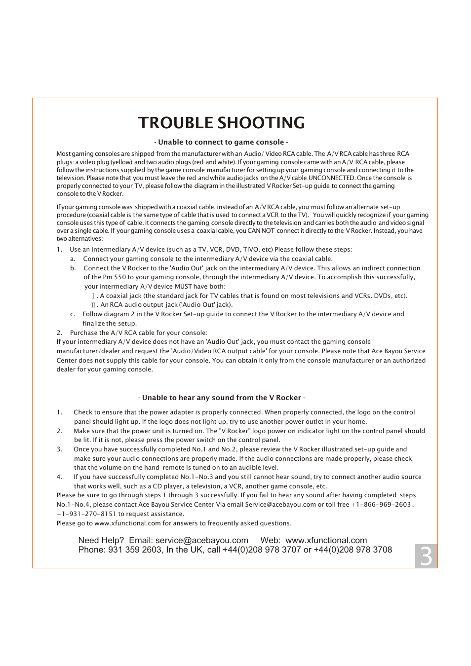 Trouble shooting | X Rockers 51344 User Manual | Page 3 / 8