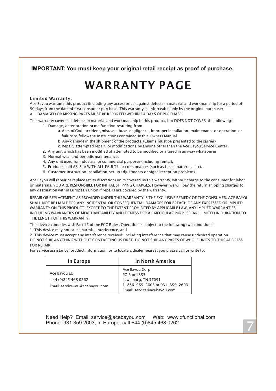Warranty page | X Rockers 51344 User Manual | Page 7 / 8
