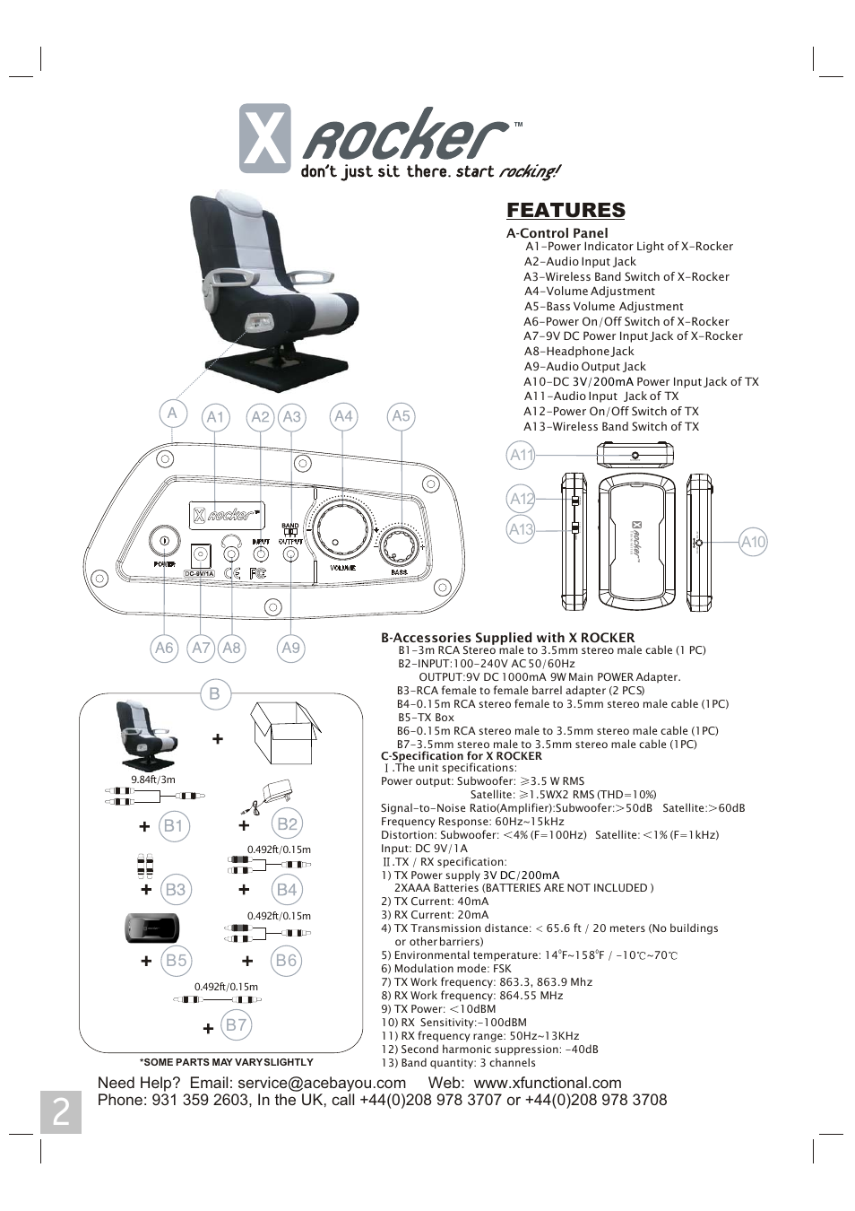 Features, B6 b7 b5 | X Rockers 51353 User Manual | Page 2 / 8
