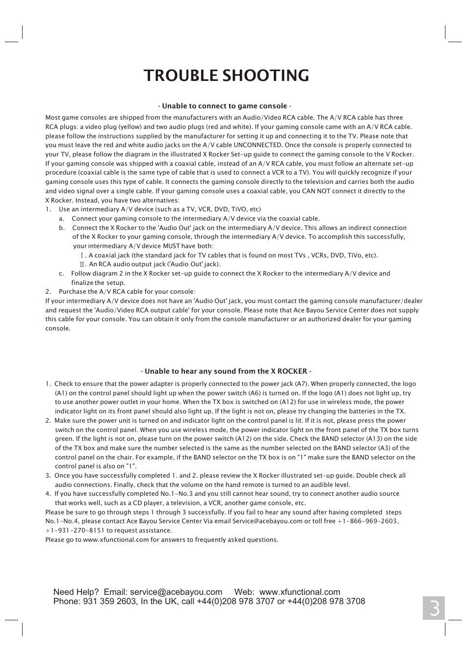 Trouble shooting | X Rockers 51353 User Manual | Page 3 / 8