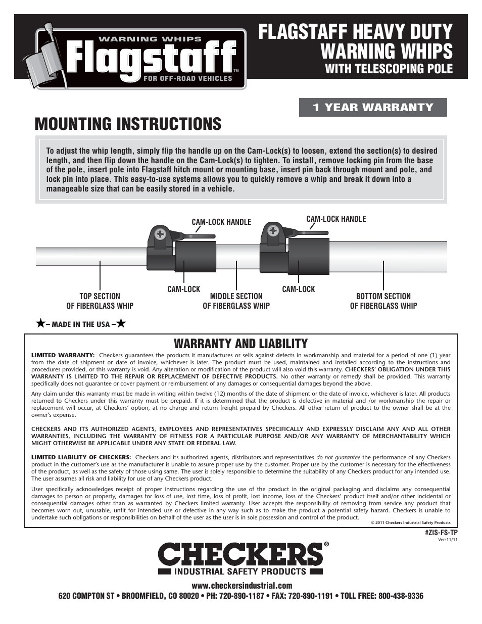 Checkers Flagstaff Heavy Duty Telescoping Pole Whips User Manual | 1 page