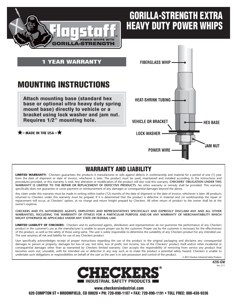 Checkers Gorilla-Strength Extra Heavy Duty Power Whips User Manual | 1 page