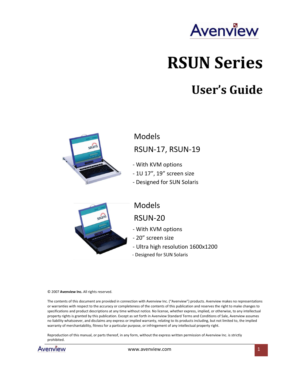 Avenview RSUN Series RSUN-17 User Manual | 22 pages