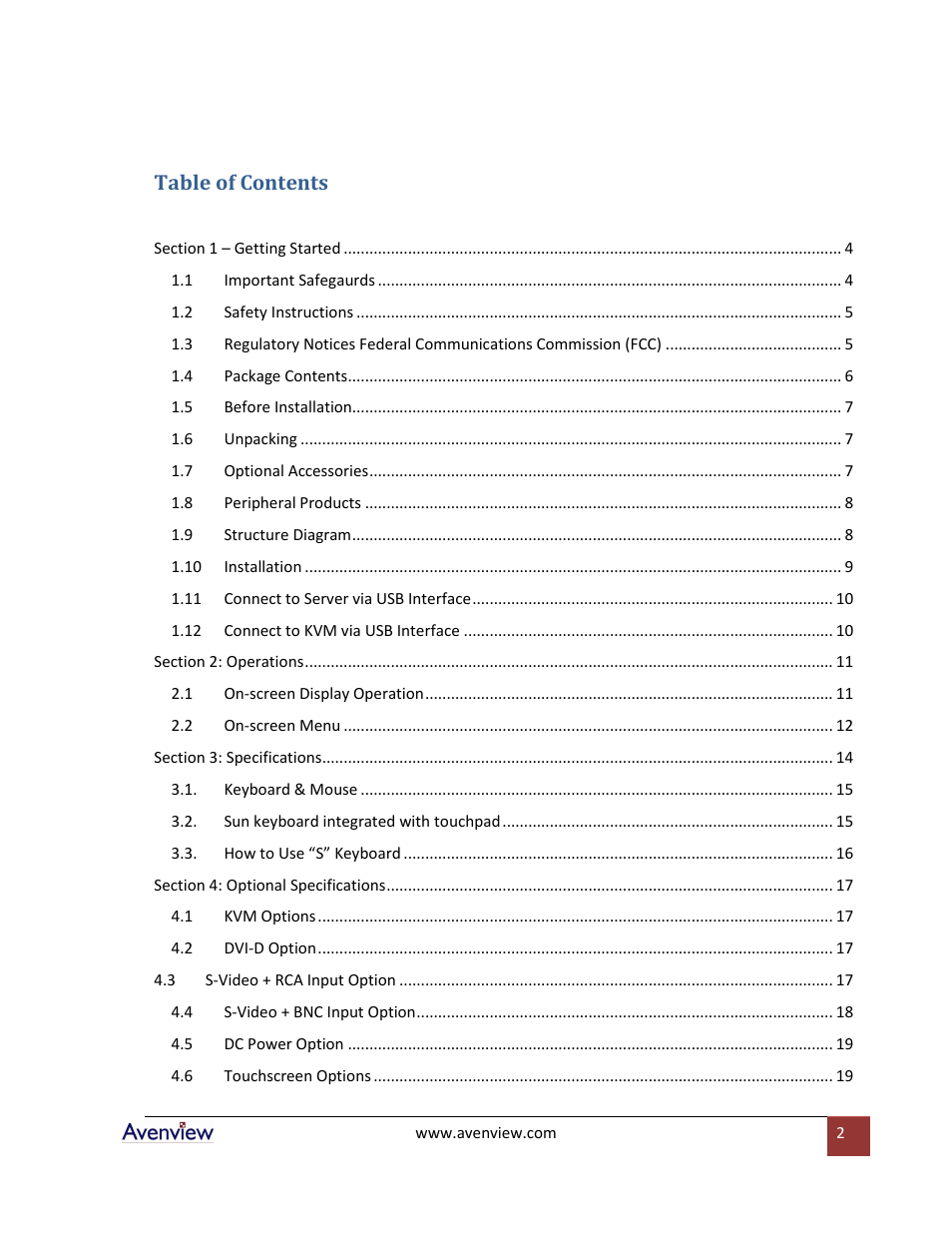 Avenview RSUN Series RSUN-17 User Manual | Page 2 / 22