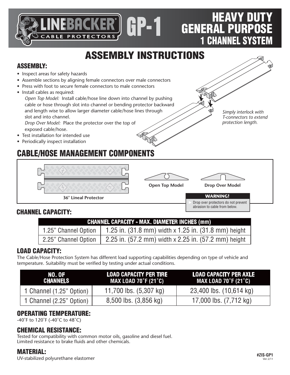 Checkers Linebacker 1 Channel Cable Ramps User Manual | 2 pages