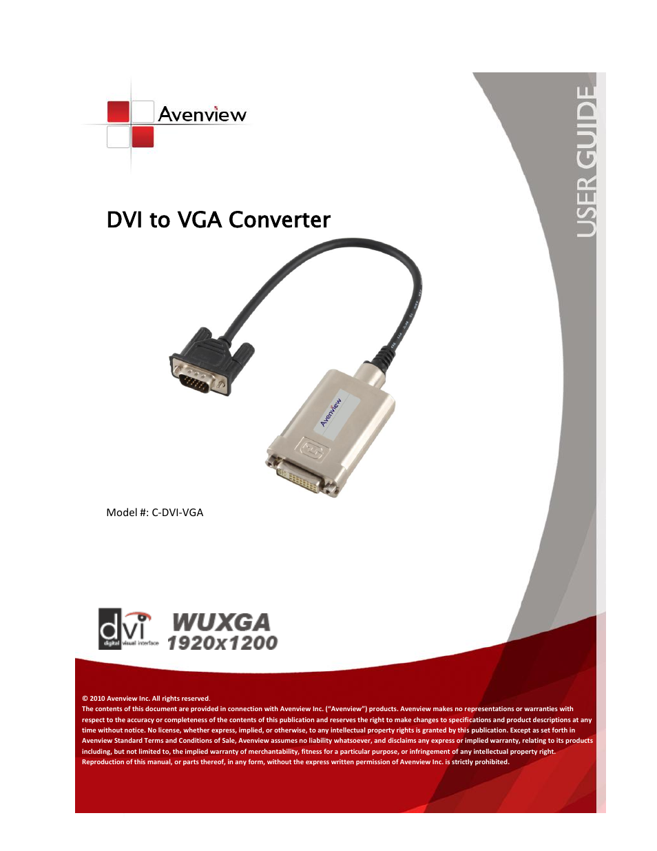 Avenview C-DVI-VGA User Manual | 8 pages