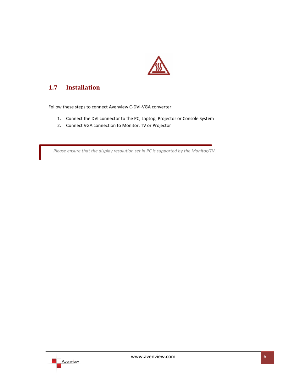 Installation | Avenview C-DVI-VGA User Manual | Page 6 / 8