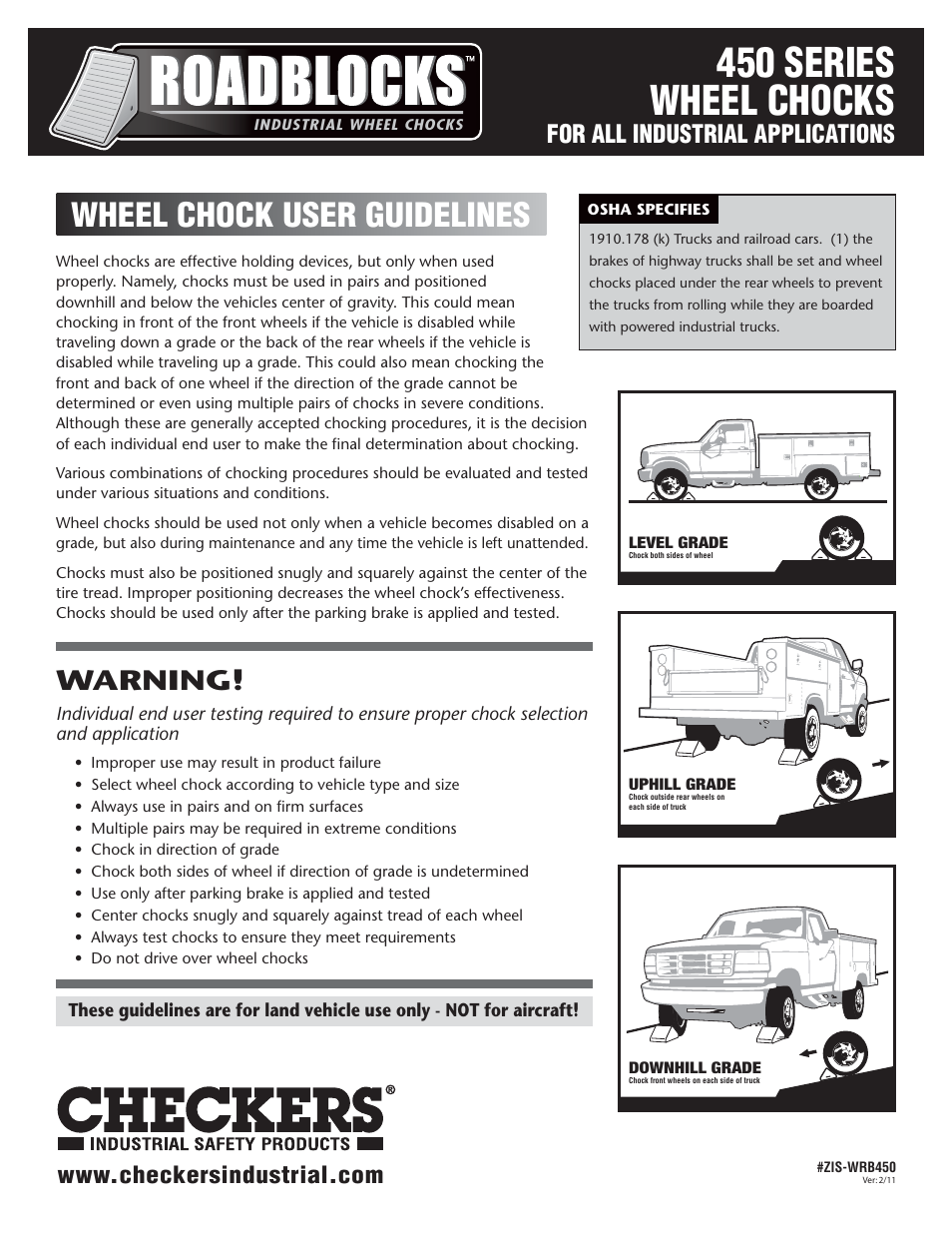 Checkers Roadblocks 450 Wheel Chocks User Guidelines User Manual | 2 pages