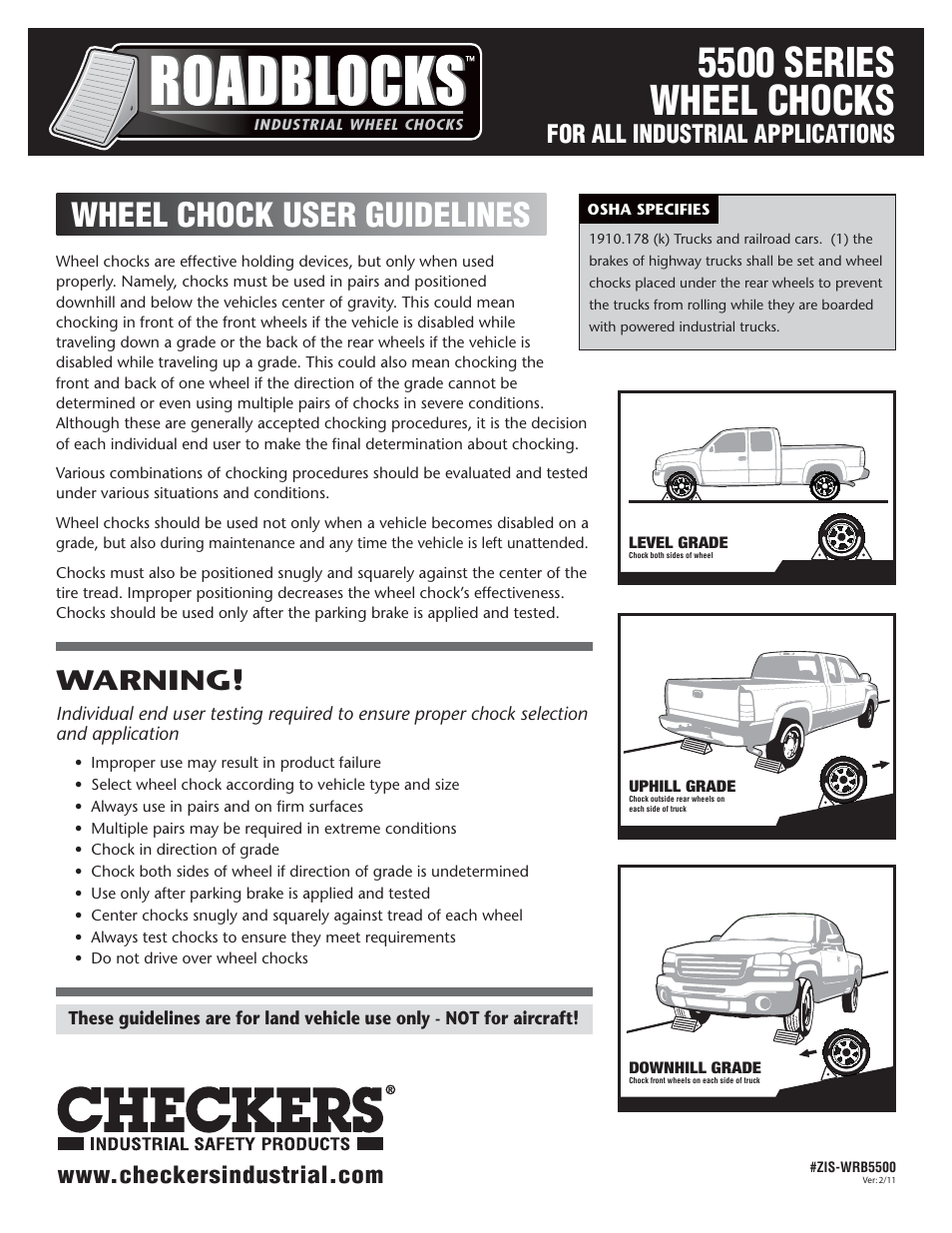Checkers Roadblocks 5500 Wheel Chocks User Guidelines User Manual | 2 pages