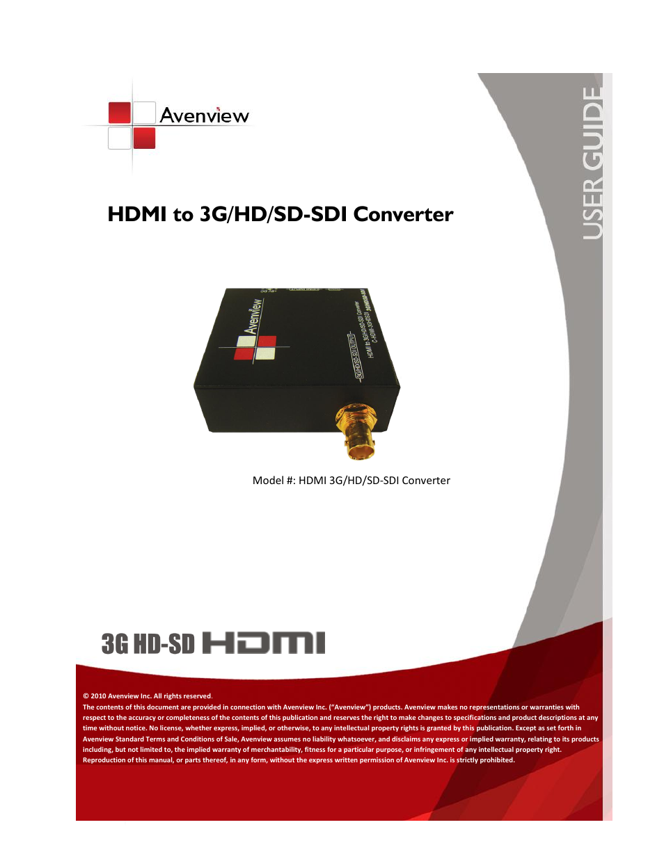 Avenview HDMI 3G/HD/SD-SDI User Manual | 9 pages