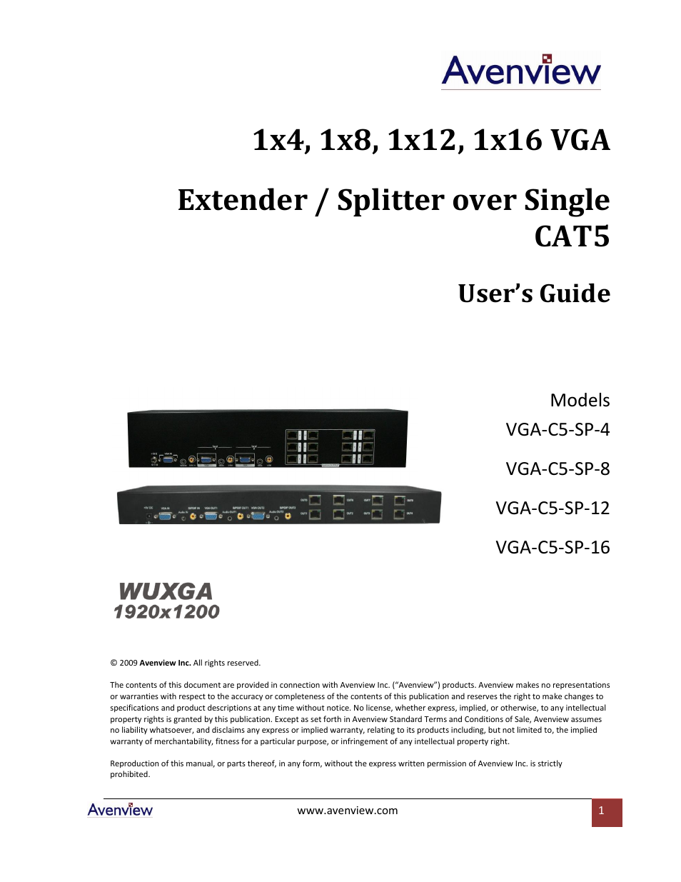 Avenview VGA-C5-SP-4 User Manual | 10 pages