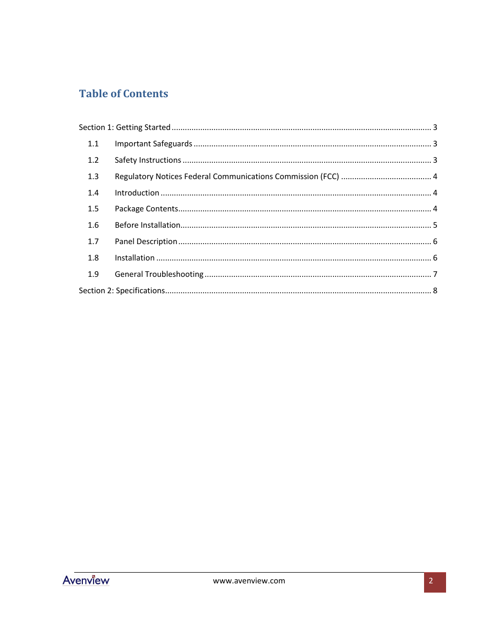 Avenview VGA-C5-SP-4 User Manual | Page 2 / 10