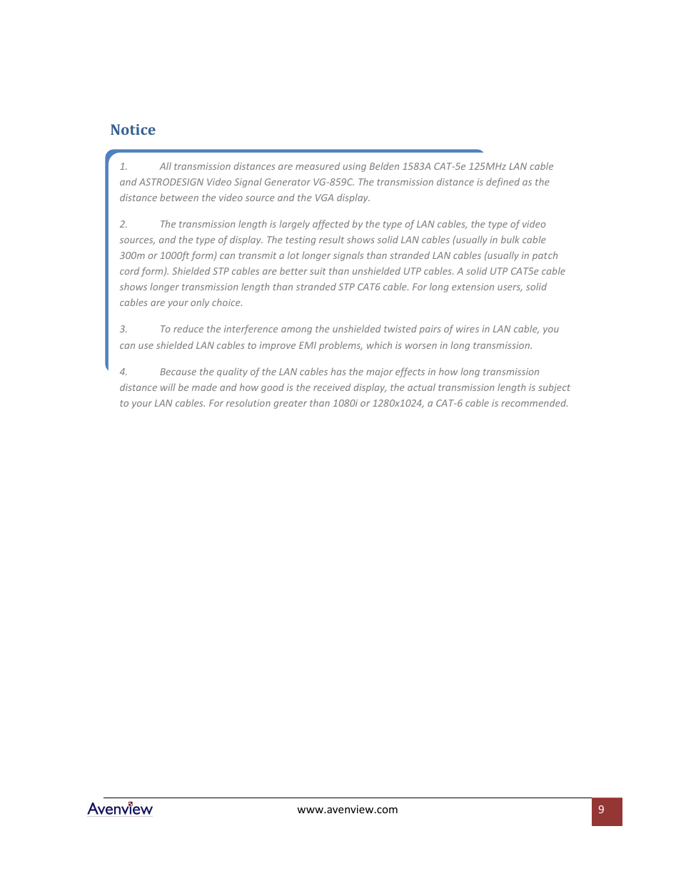 Notice | Avenview VGA-C5-SP-4 User Manual | Page 9 / 10