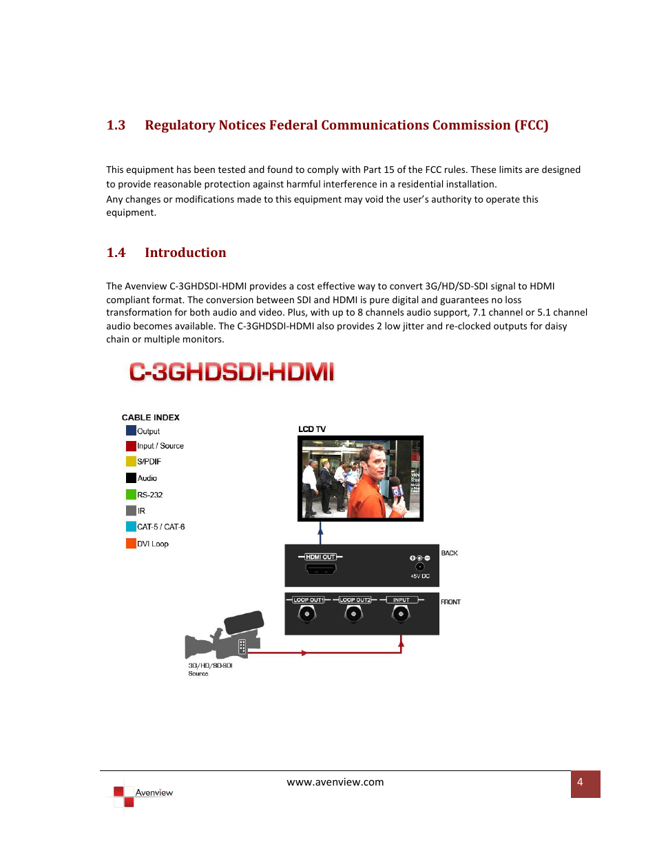 4 introduction, Introduction | Avenview 3G/HD/SD-SDI to HDMI User Manual | Page 4 / 10