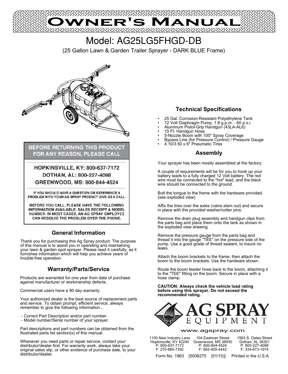 Ag Spray Equipment AG25LG5FHGD-DB User Manual | 4 pages