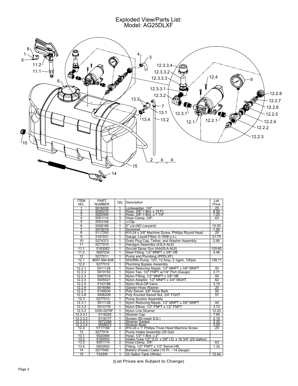 Sheet3, Drawing view9, Detail view b (1 : 7) | Exploded view/parts list: model: ag25dlxf | Ag Spray Equipment AG25DLXF User Manual | Page 3 / 3