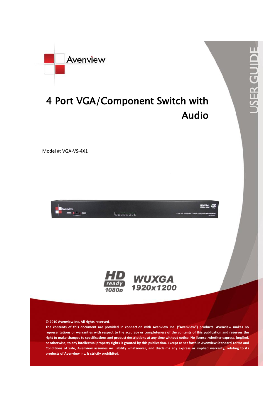 Avenview VGA-VS-4X1 User Manual | 10 pages
