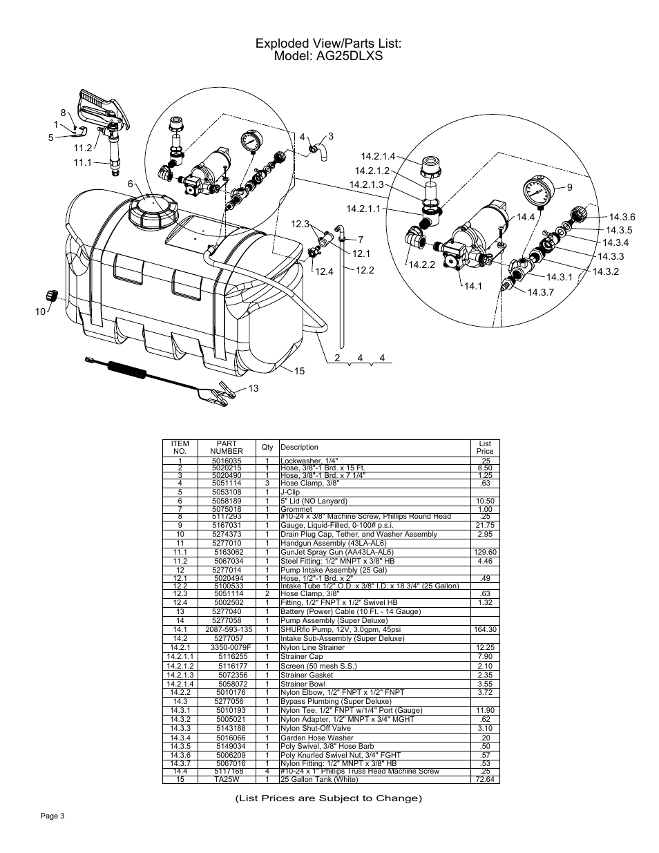 Sheet3, Drawing view9, Detail view b (1 : 7) | Exploded view/parts list: model: ag25dlxs | Ag Spray Equipment AG25DLXS User Manual | Page 3 / 3