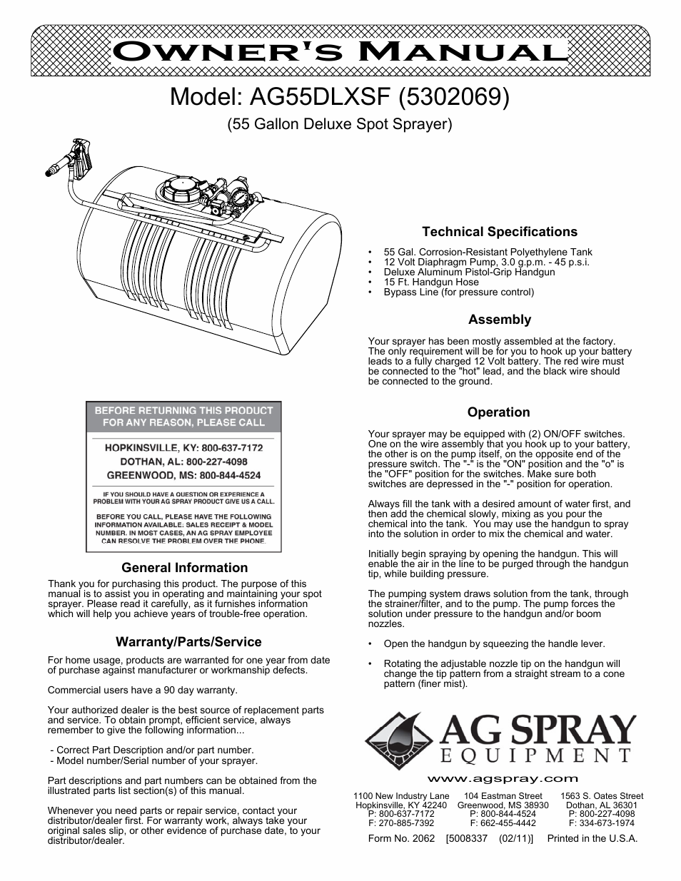 Ag Spray Equipment AG55DLXSF User Manual | 4 pages