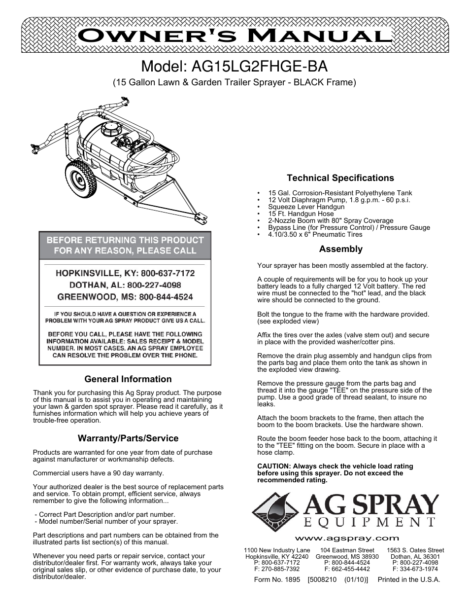 Ag Spray Equipment AG15LG2FHGE-BA User Manual | 4 pages