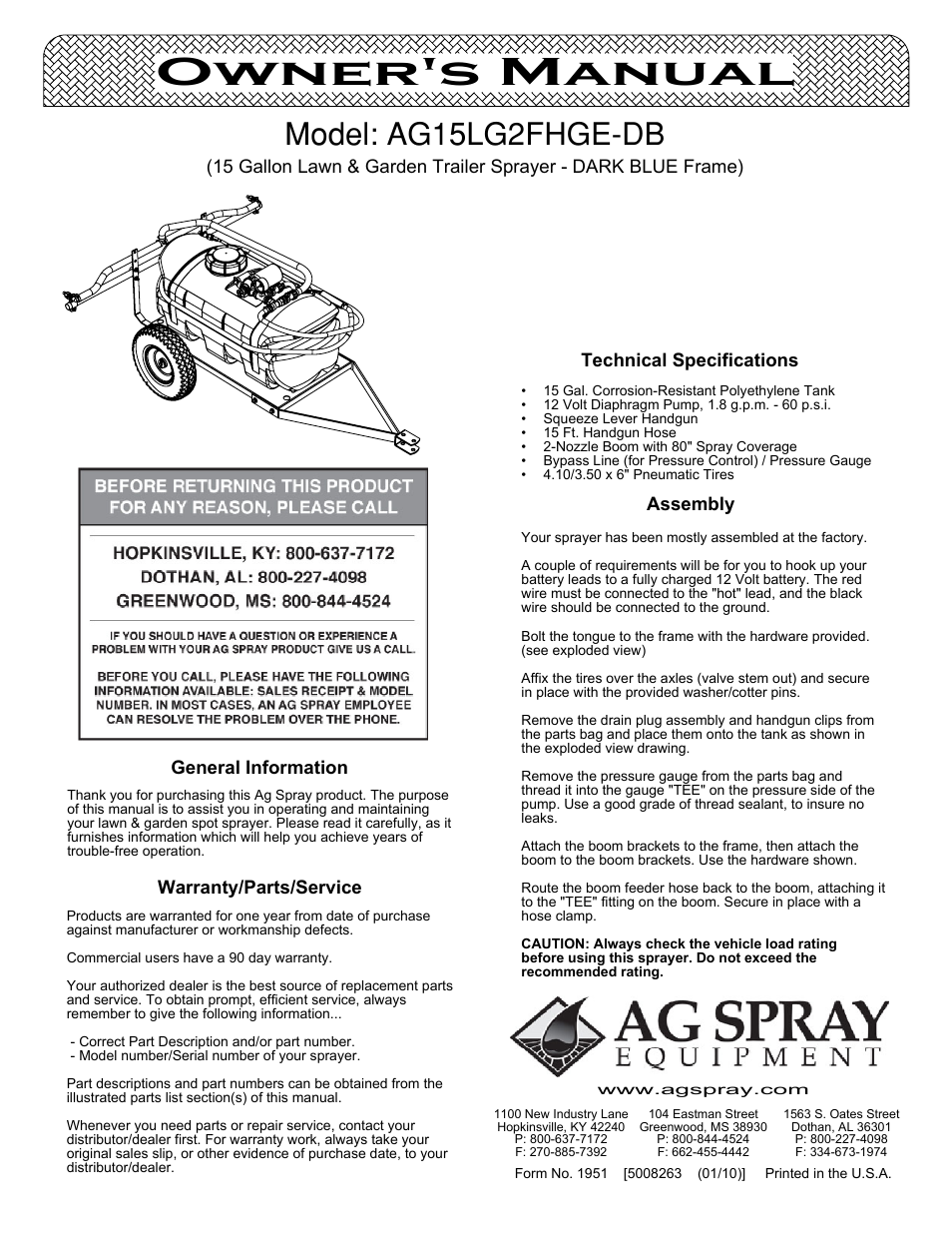 Ag Spray Equipment AG15LG2FHGE-DB User Manual | 4 pages