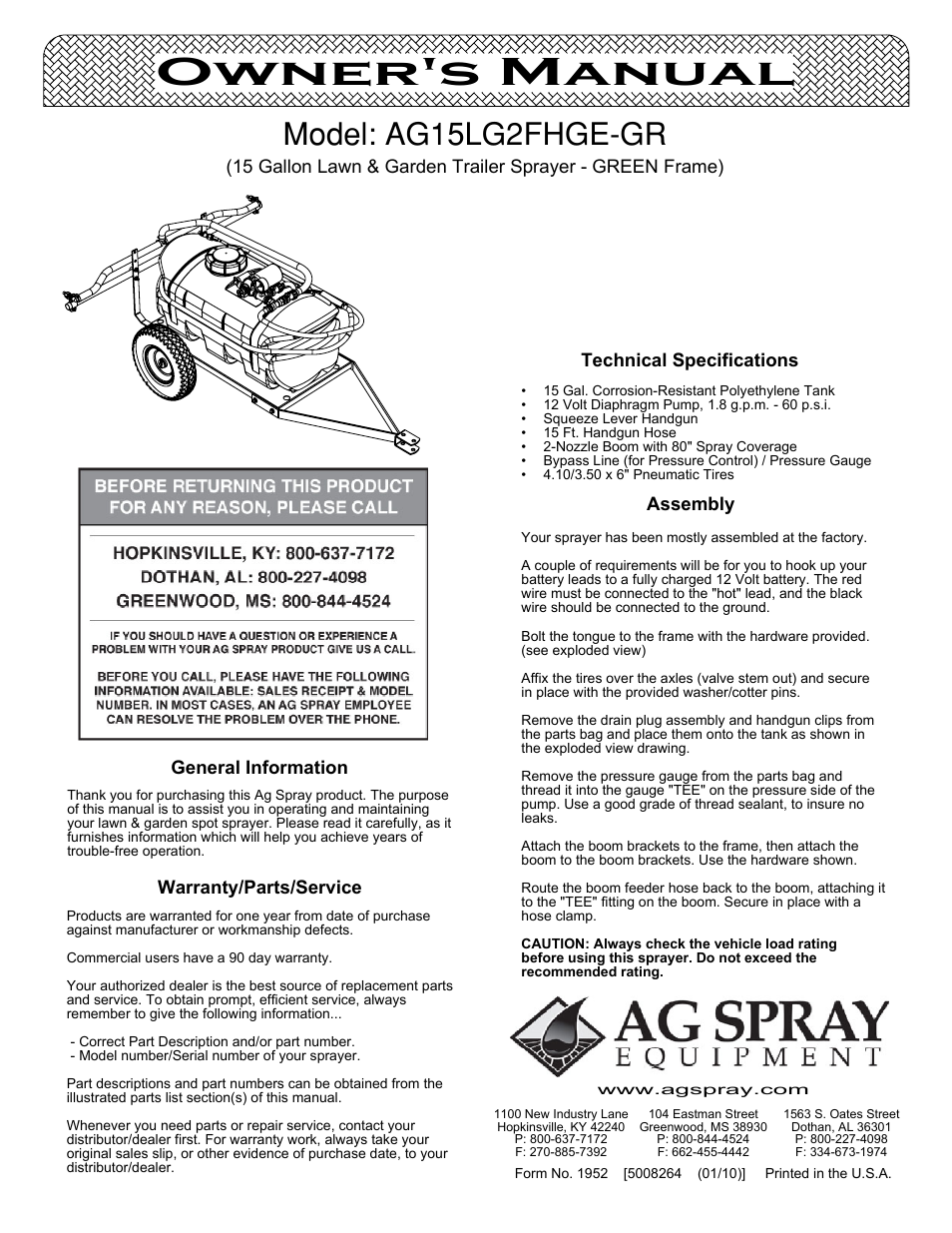 Ag Spray Equipment AG15LG2FHGE-GR User Manual | 4 pages