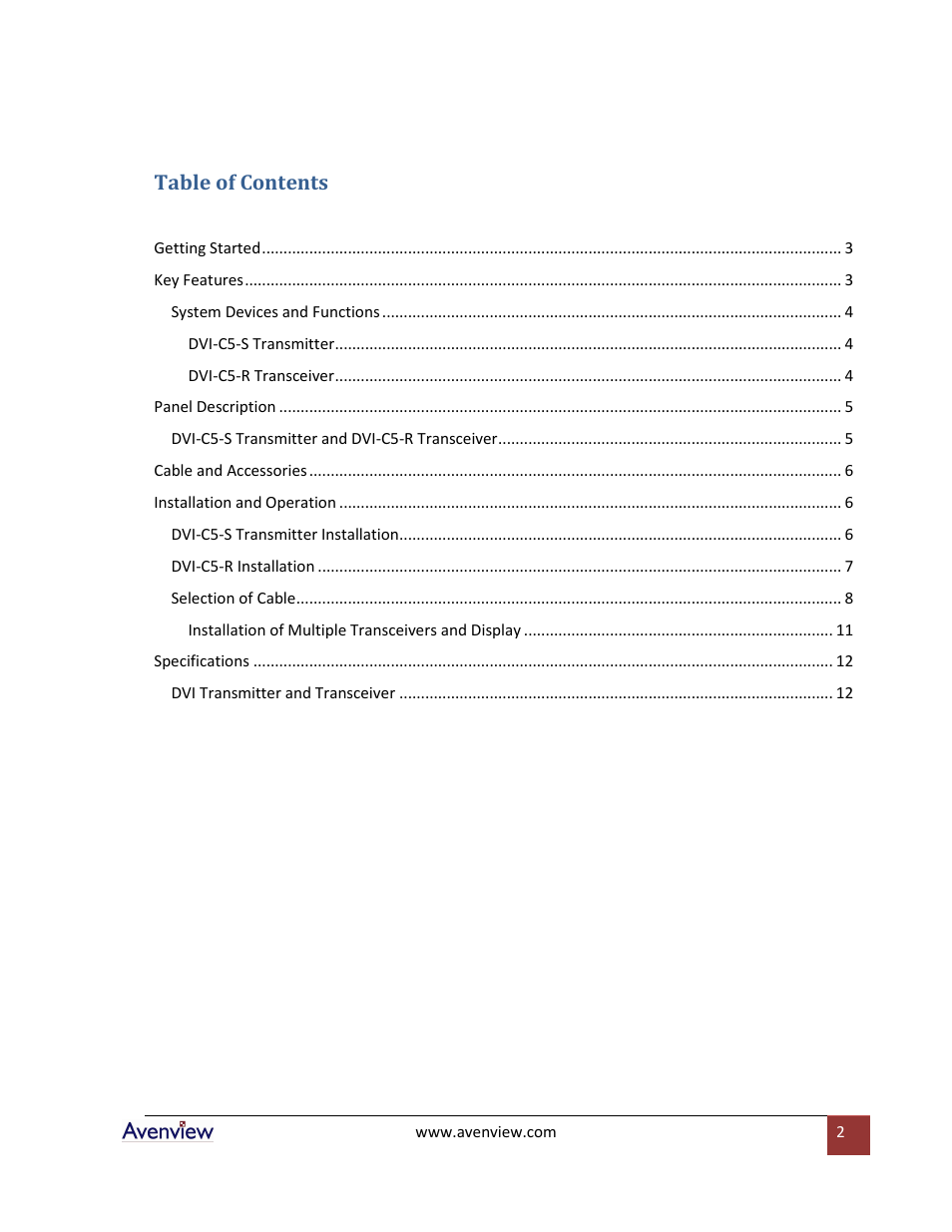 Avenview Cat5 User Manual | Page 2 / 13