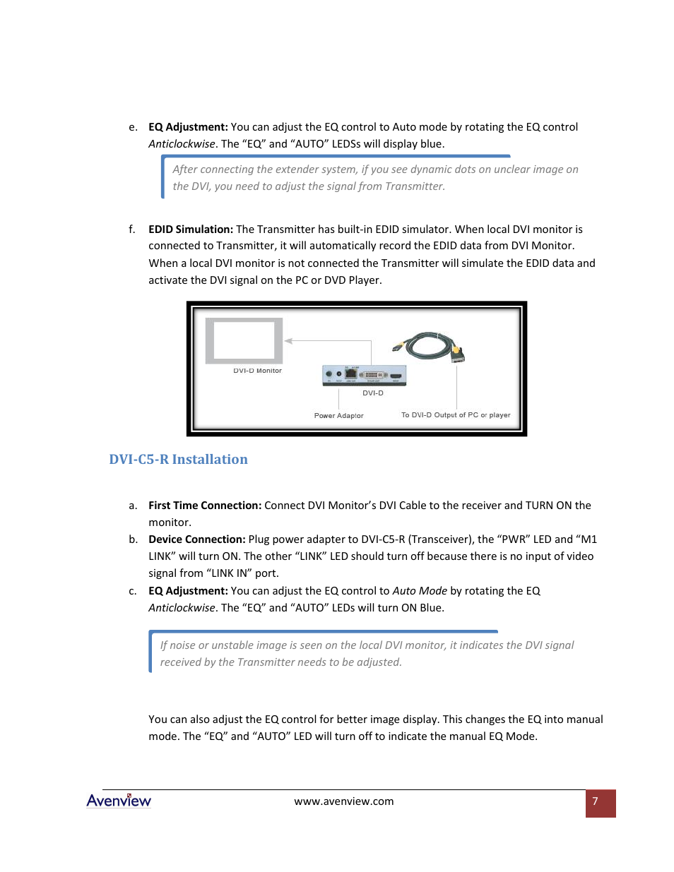 Dvi-c5-r installation | Avenview Cat5 User Manual | Page 7 / 13