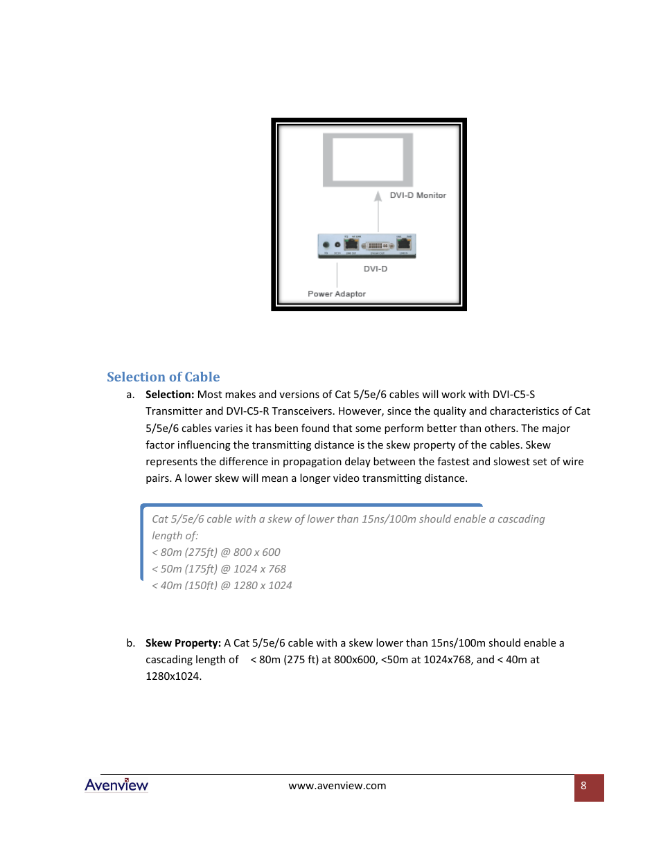 Selection of cable | Avenview Cat5 User Manual | Page 8 / 13