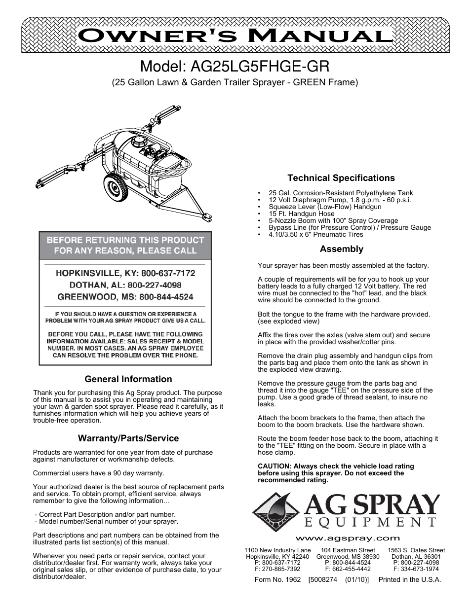 Ag Spray Equipment AG25LG5FHGE-GR User Manual | 4 pages