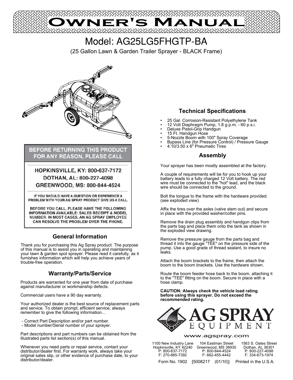 Ag Spray Equipment AG25LG5FHGTP-BA User Manual | 4 pages