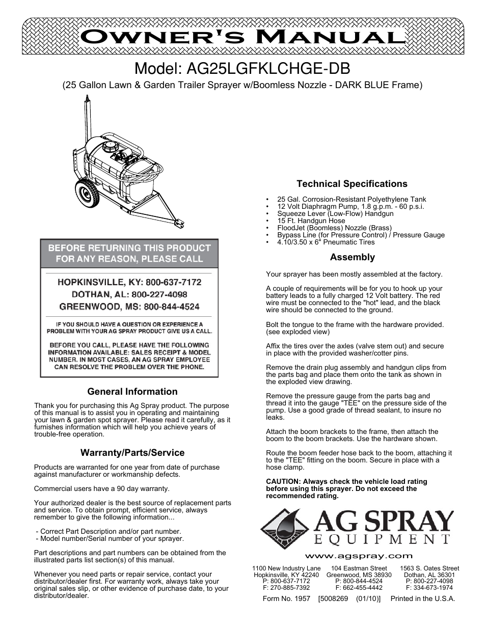 Ag Spray Equipment AG25LGFKLCHGE-DB User Manual | 4 pages