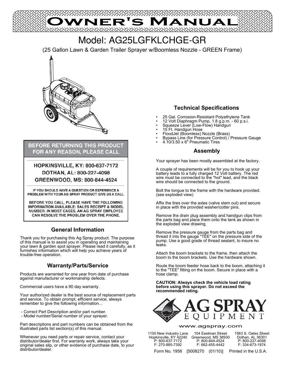 Ag Spray Equipment AG25LGFKLCHGE-GR User Manual | 4 pages