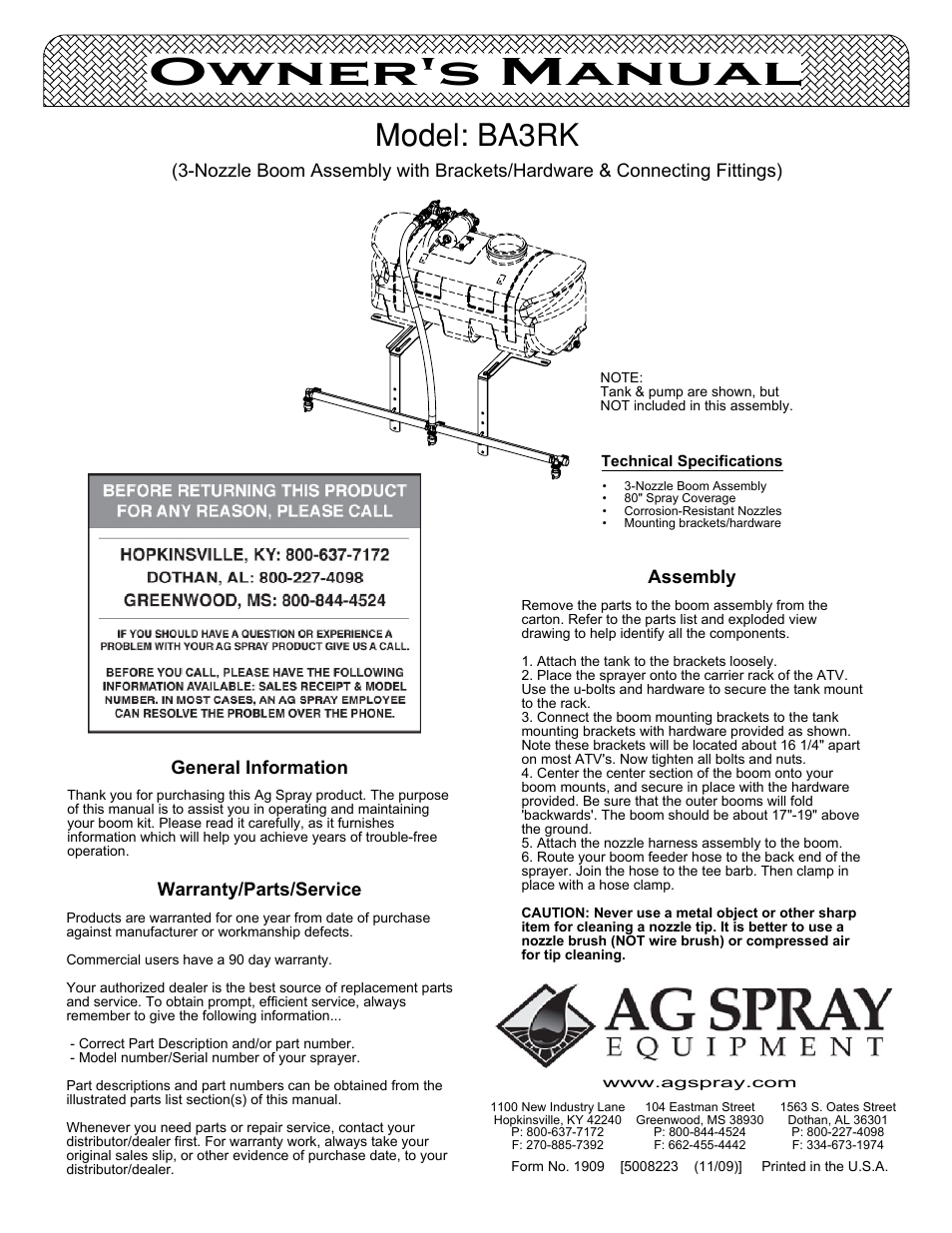 Ag Spray Equipment BA3RK User Manual | 3 pages