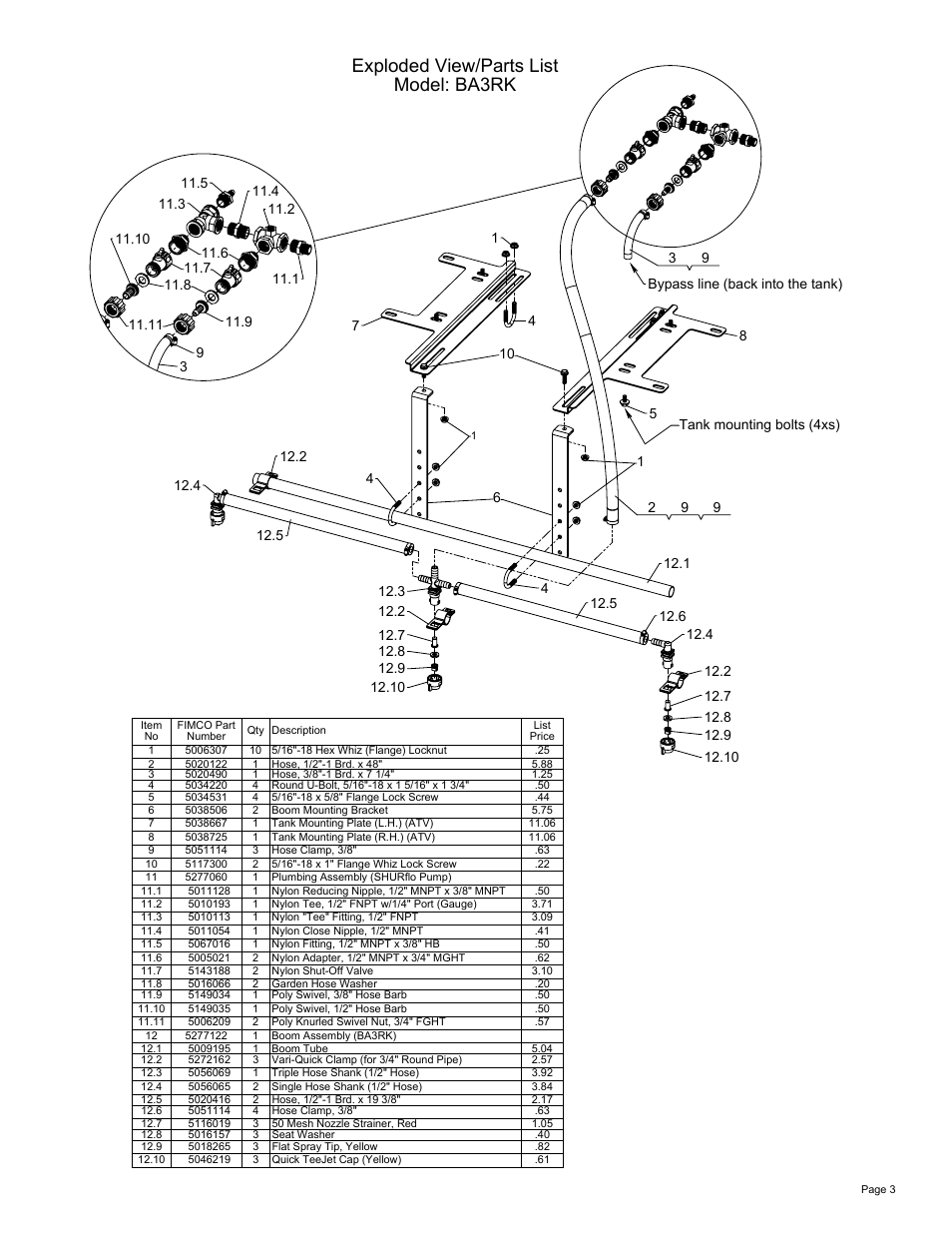 Sheet3, Drawing view6, Detail view h (1 : 8) | Exploded view/parts list model: ba3rk | Ag Spray Equipment BA3RK User Manual | Page 3 / 3