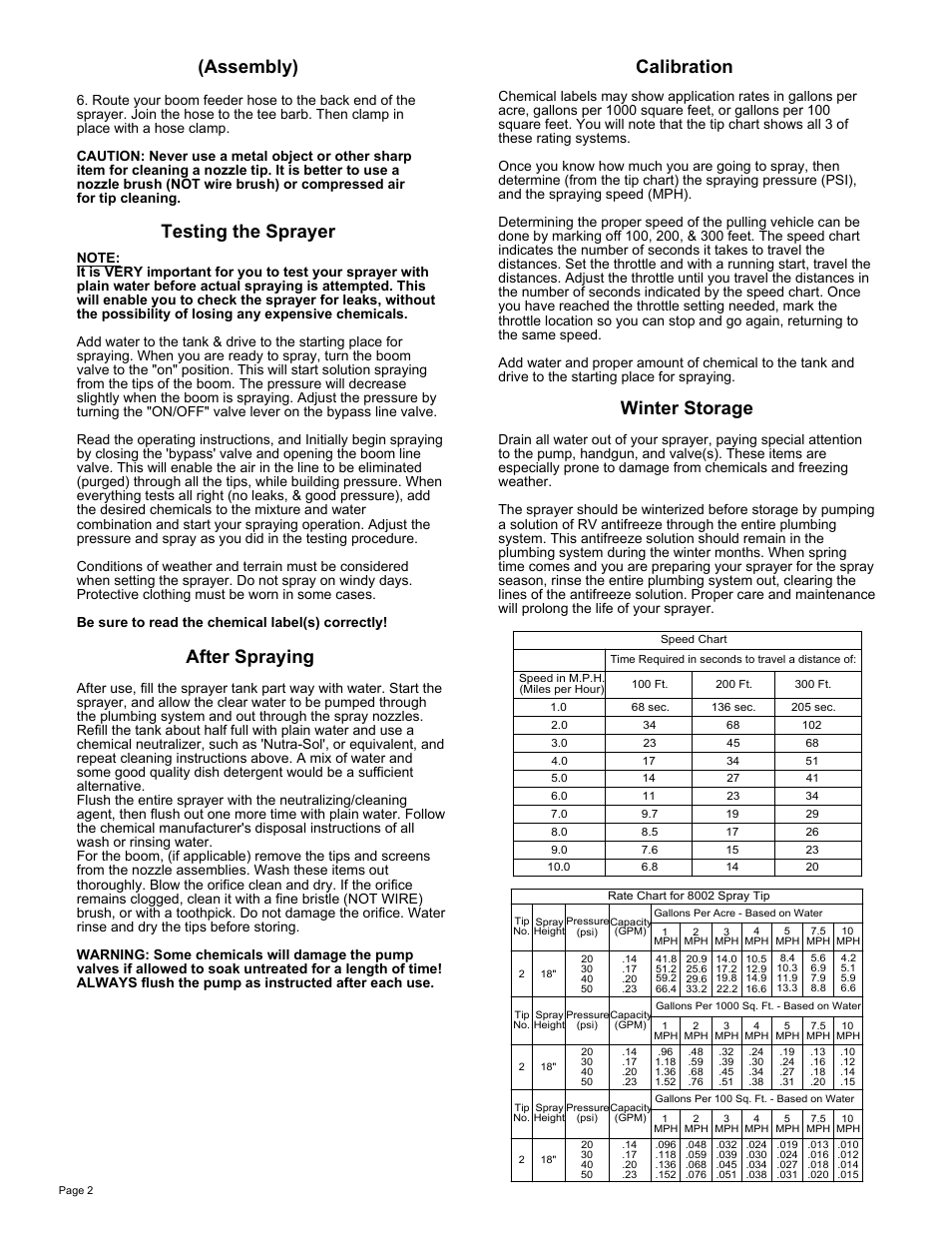Sheet2, Assembly) testing the sprayer, After spraying calibration | Winter storage | Ag Spray Equipment BA5SQK User Manual | Page 2 / 3