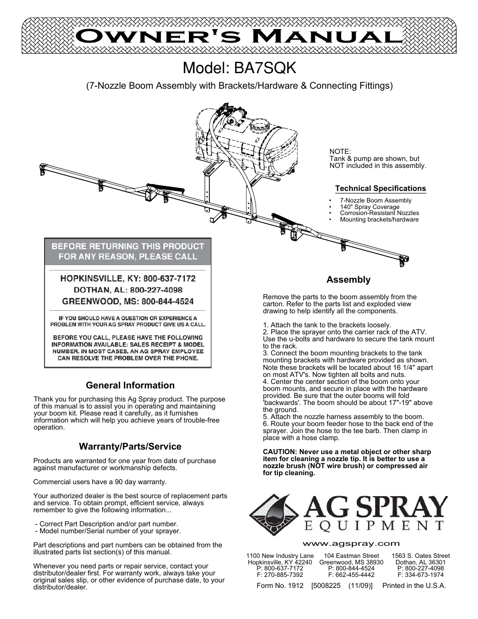 Ag Spray Equipment BA7SQK User Manual | 3 pages