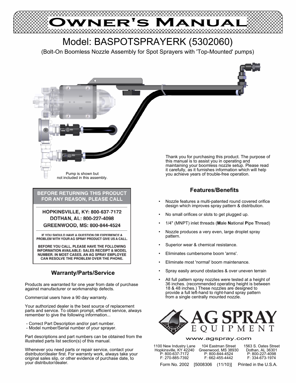 Ag Spray Equipment BASPOTSPRAYERK User Manual | 3 pages