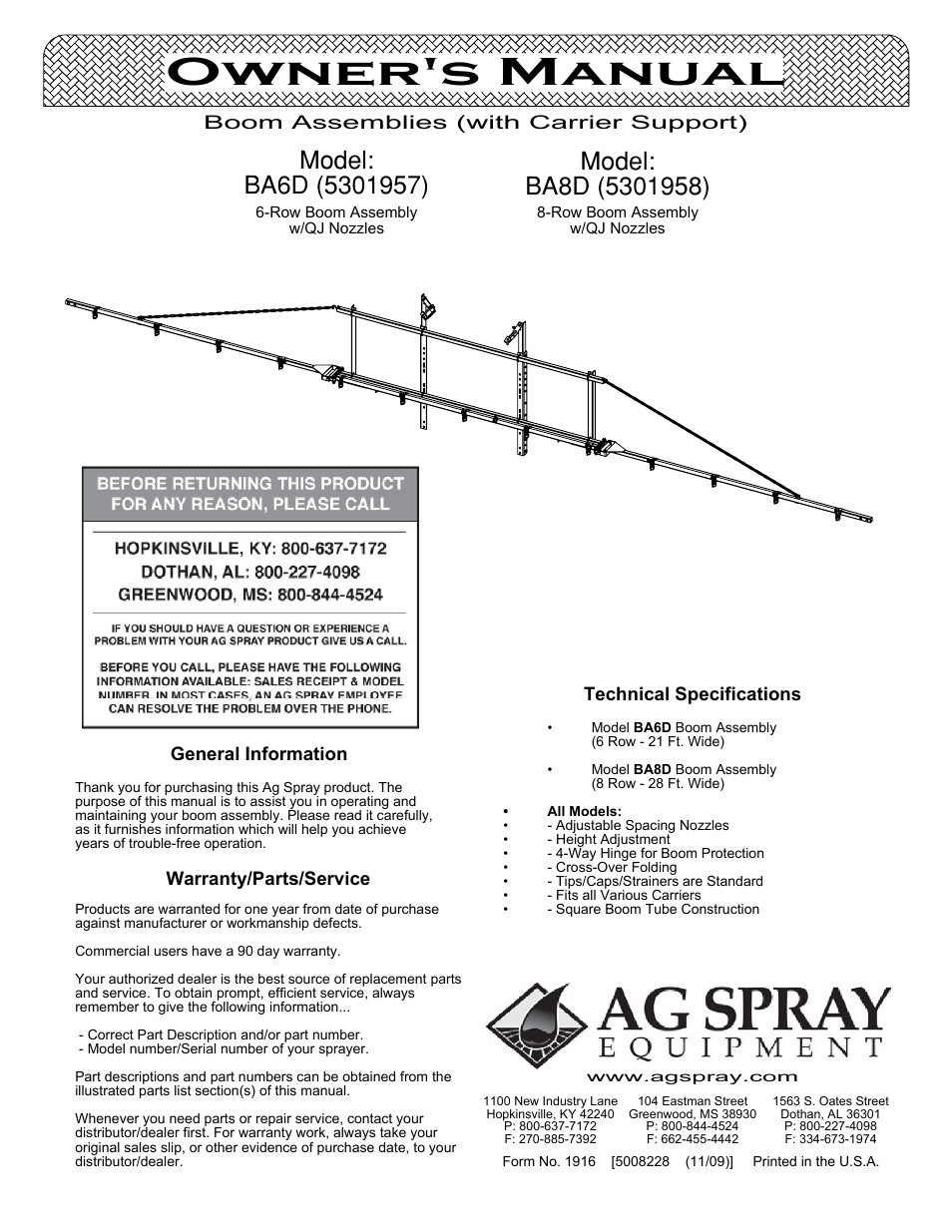 Ag Spray Equipment BA6D_BA8D User Manual | 7 pages