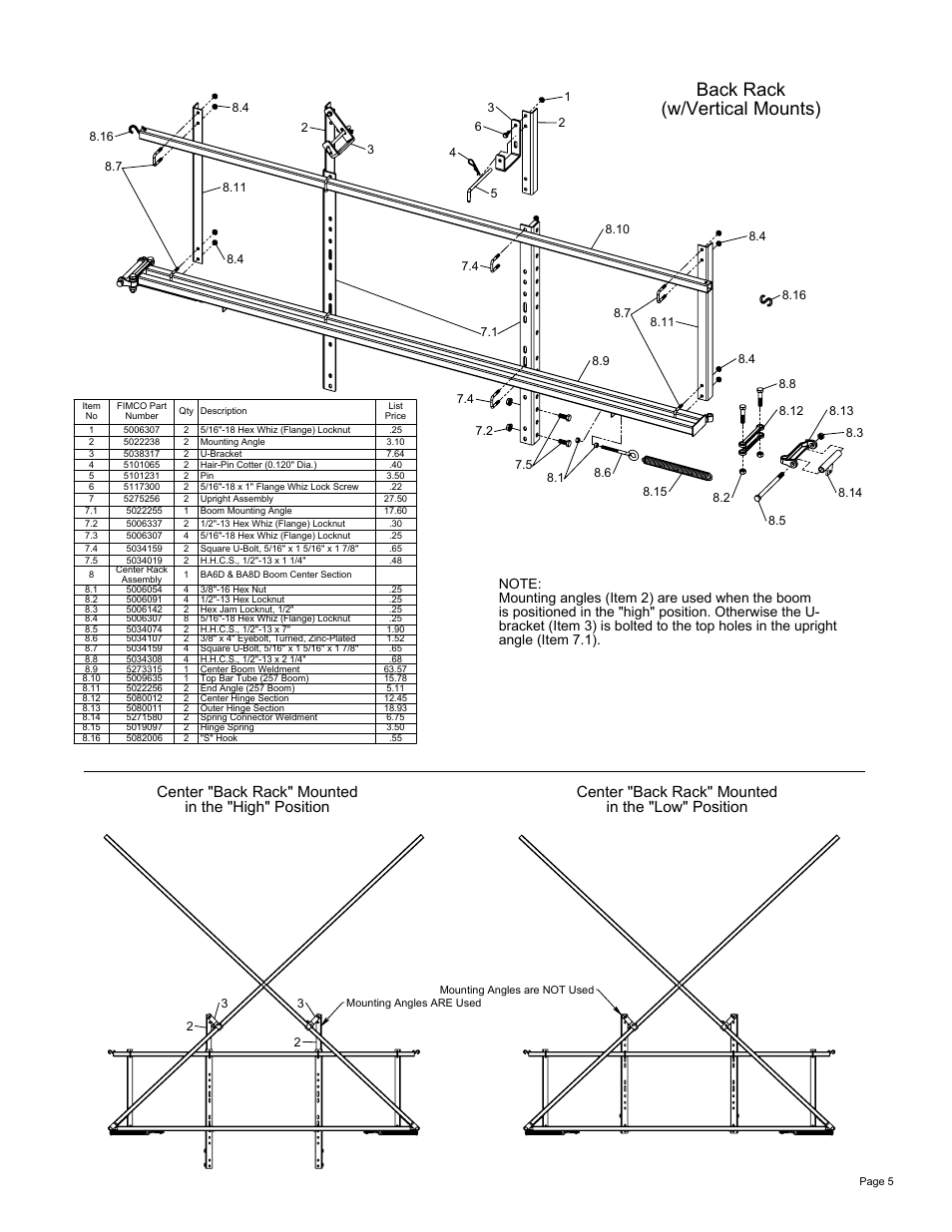 Sheet5, Drawing view7, Drawing view9 | Drawing view10, Back rack (w/vertical mounts) | Ag Spray Equipment BA6D_BA8D User Manual | Page 5 / 7