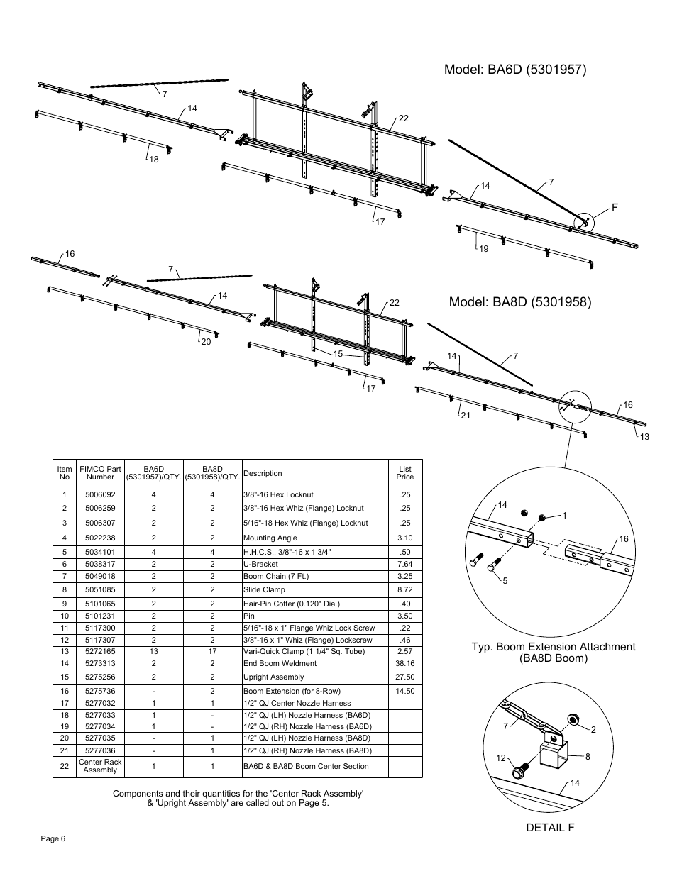 Sheet6, Drawing view11, Drawing view12 | Detail view e (1 : 8), Detail view f (1 : 5), Typ. boom extension attachment (ba8d boom), Detail f | Ag Spray Equipment BA6D_BA8D User Manual | Page 6 / 7